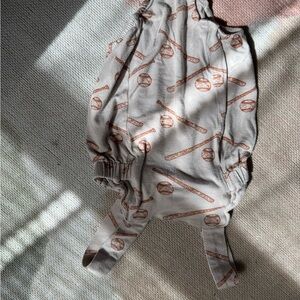 Kate Quinn Gray and Brown Baseball Print One Piece romper baseball